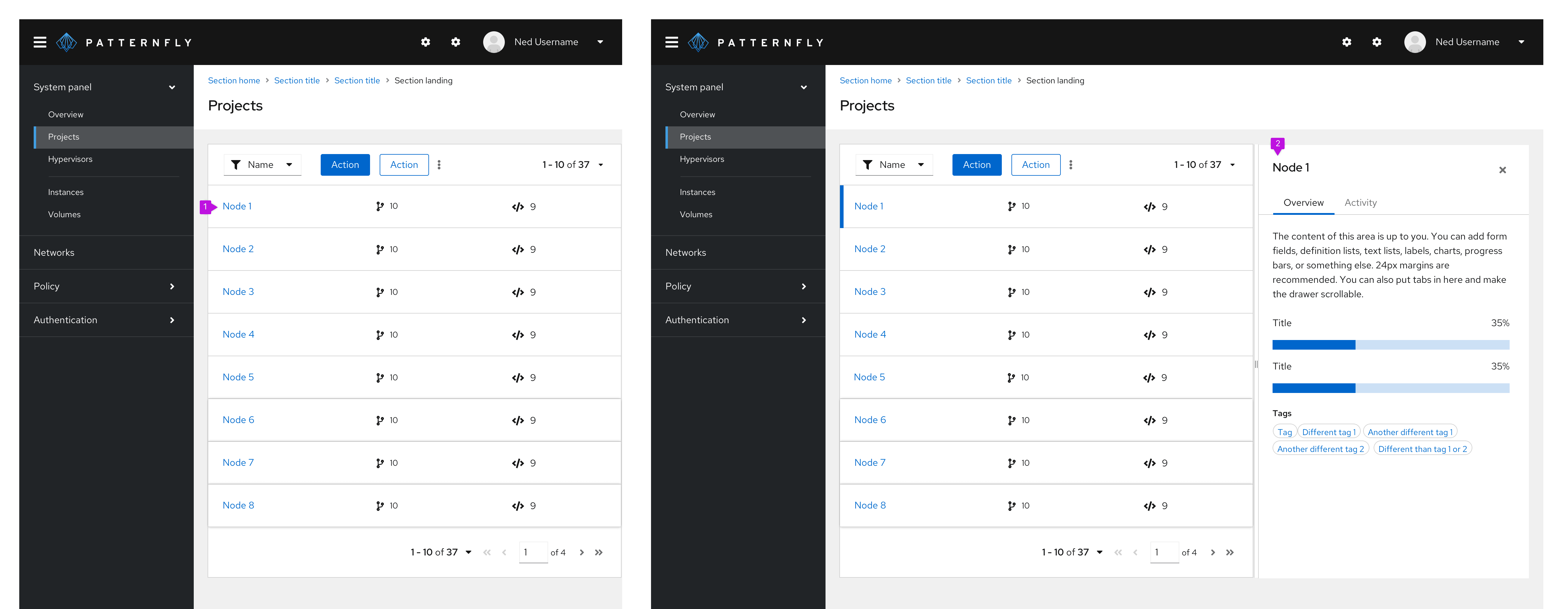 example of clickable data list