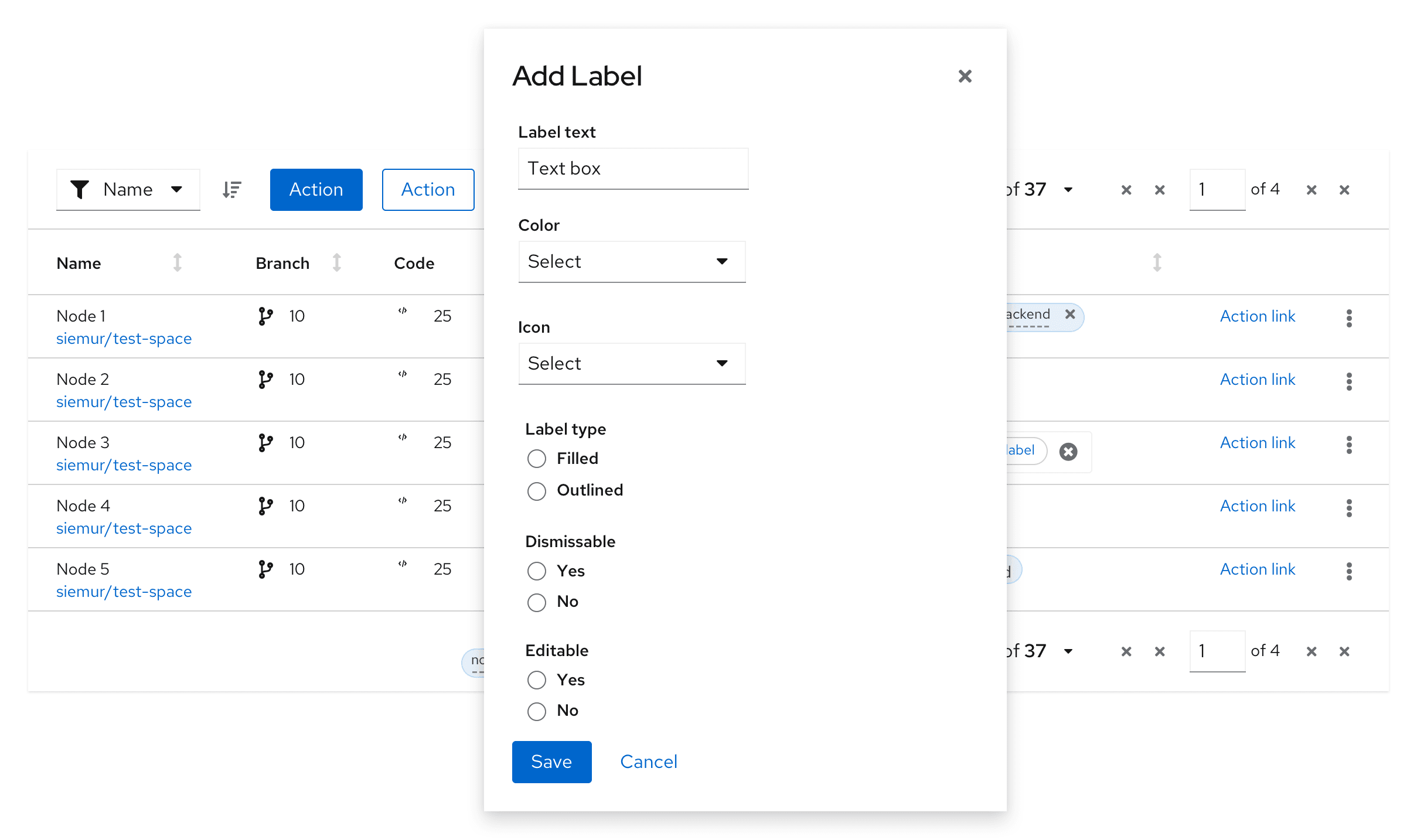 Select custom label properties