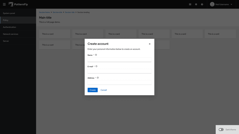 Modal with form screenshot