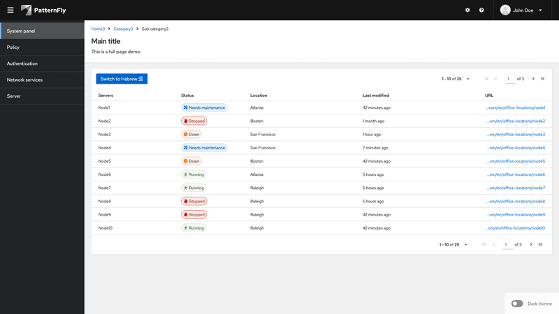 Paginated table screenshot