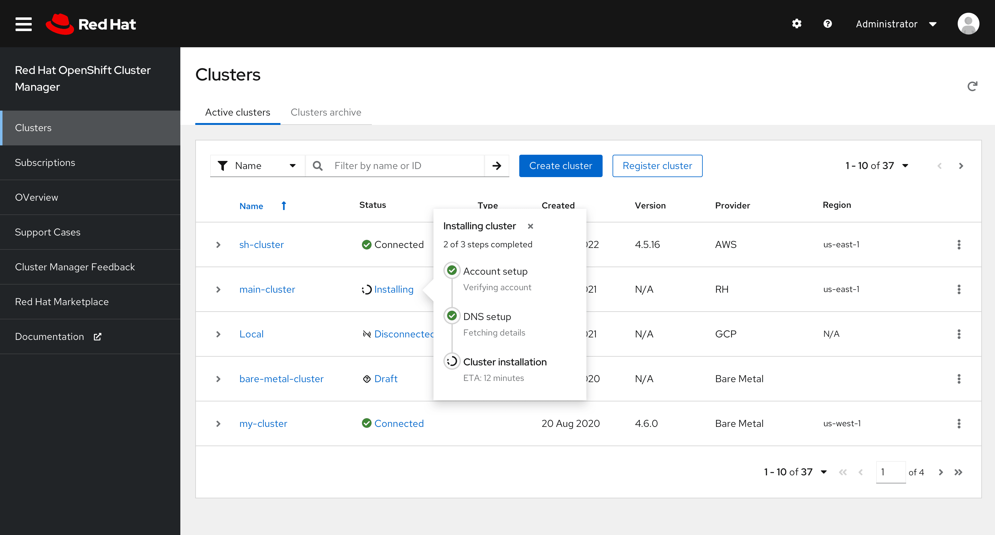 Image showing example of progress stepper in a table view with a popover.