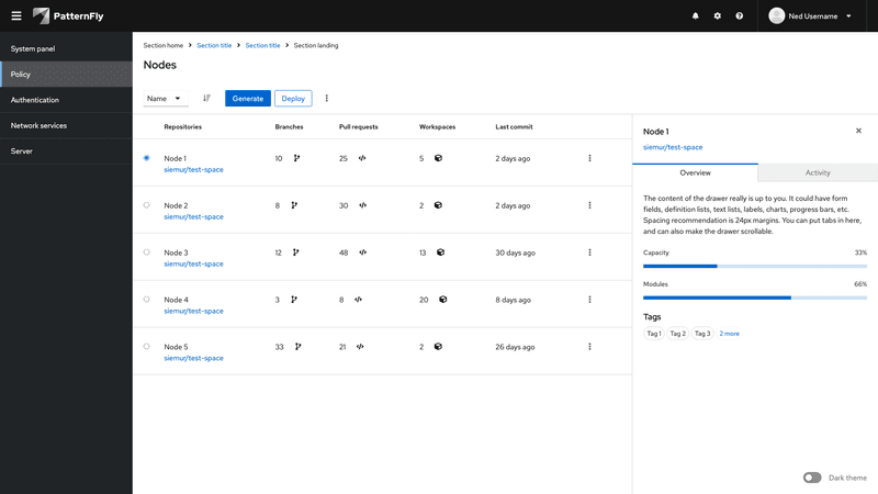 Tables and tabs screenshot